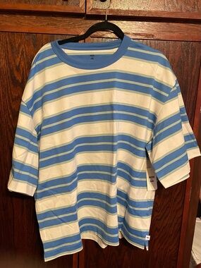 Men's Blue & White Striped Short Sleeve Tee